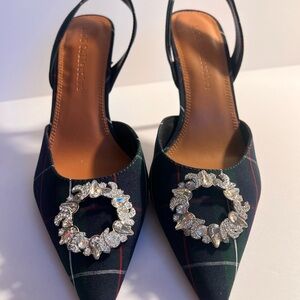 BCBGeneration Plaid Heels with Crystal Embellishments